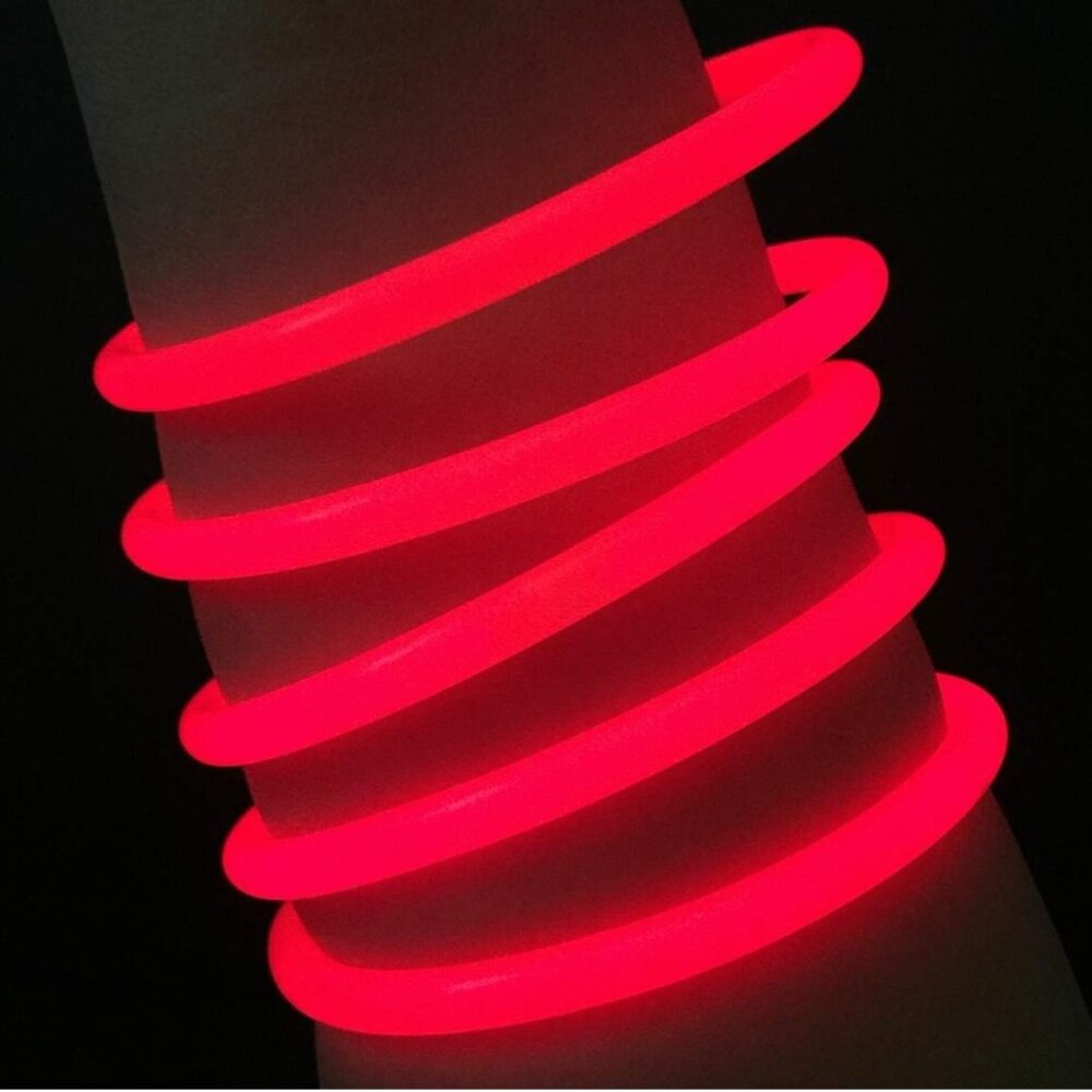 Red Glow Stick 8" Bracelets with Connectors, 100 count NIP